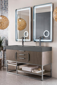 59" Columbia Double Bathroom Vanity, Ash Gray w/ Brushed Nickel Base and Dusk Grey Glossy  Composite Stone Top (Copy)
