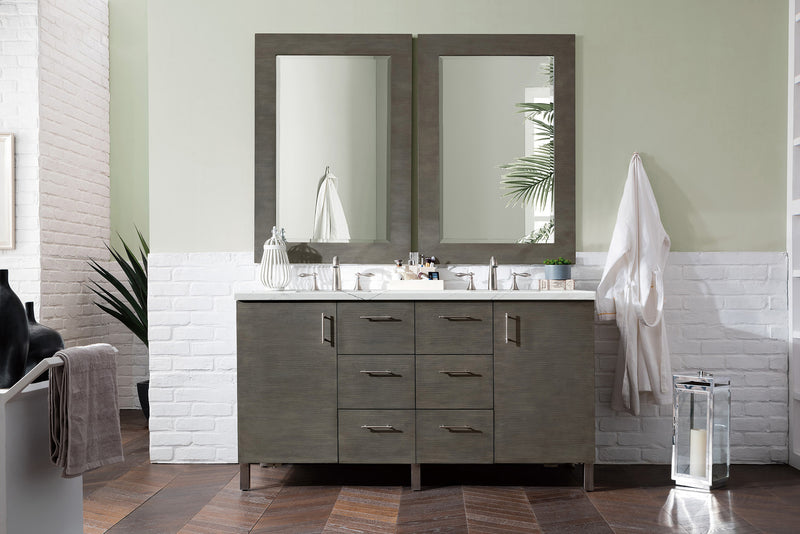 60" Metropolitan Double Bathroom Vanity, Silver Oak with Ethereal Noctis Top