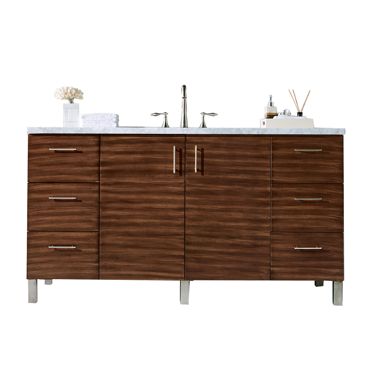60" Metropolitan Single Bathroom Vanity, American Walnut with Arctic Fall Top