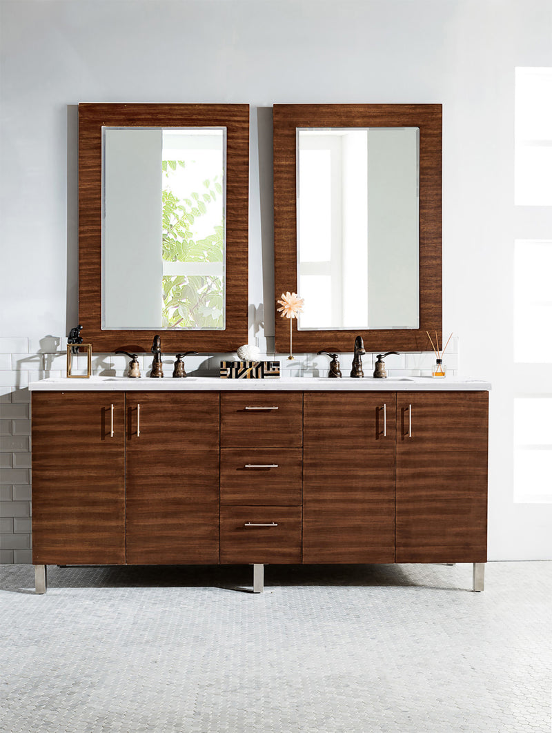 72" Metropolitan Double Bathroom Vanity, American Walnut with Arctic Fall Solid Surface