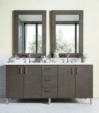 72" Metropolitan Double Bathroom Vanity, Silver Oak with White Zeus Top