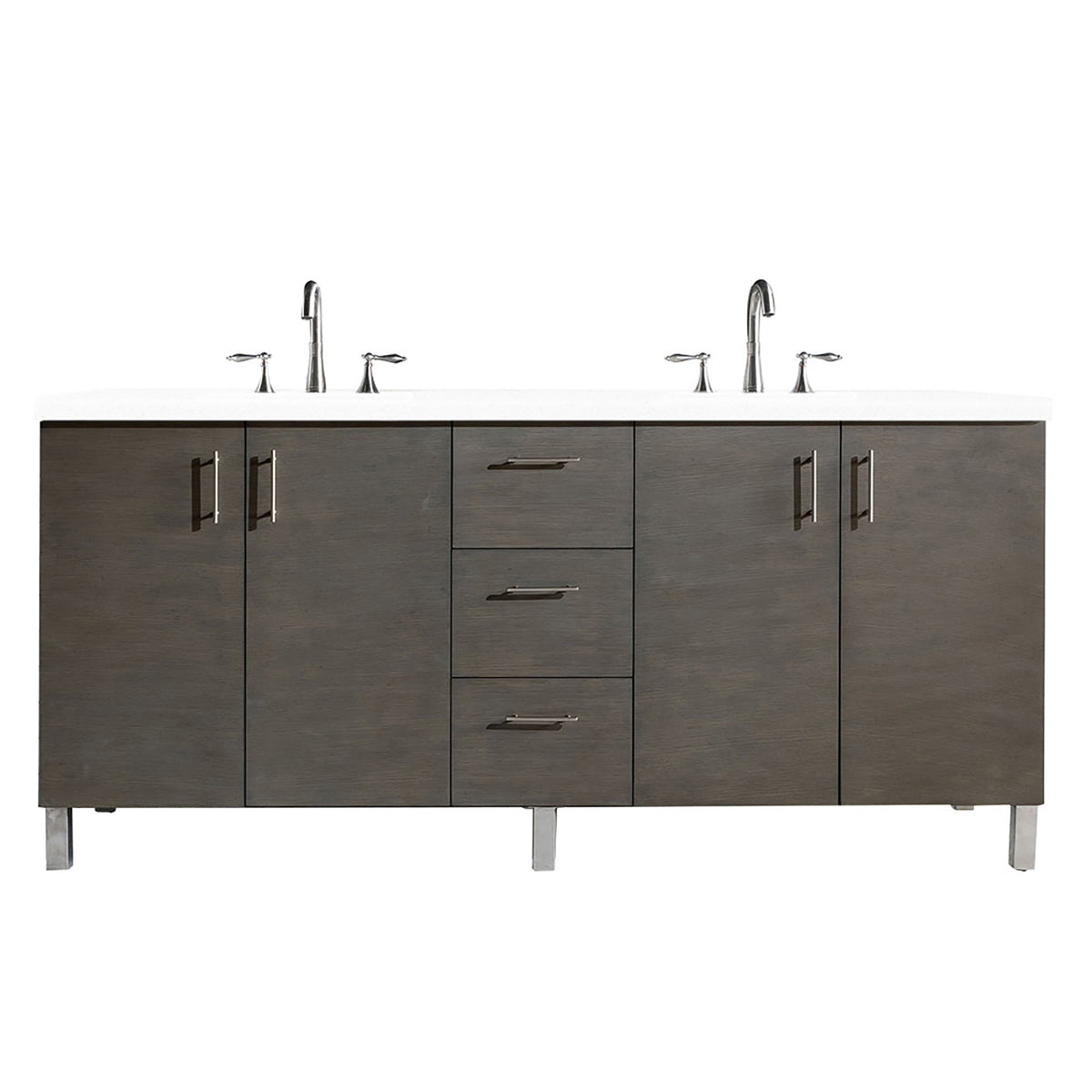 72" Metropolitan Double Bathroom Vanity, Silver Oak with White Zeus Top