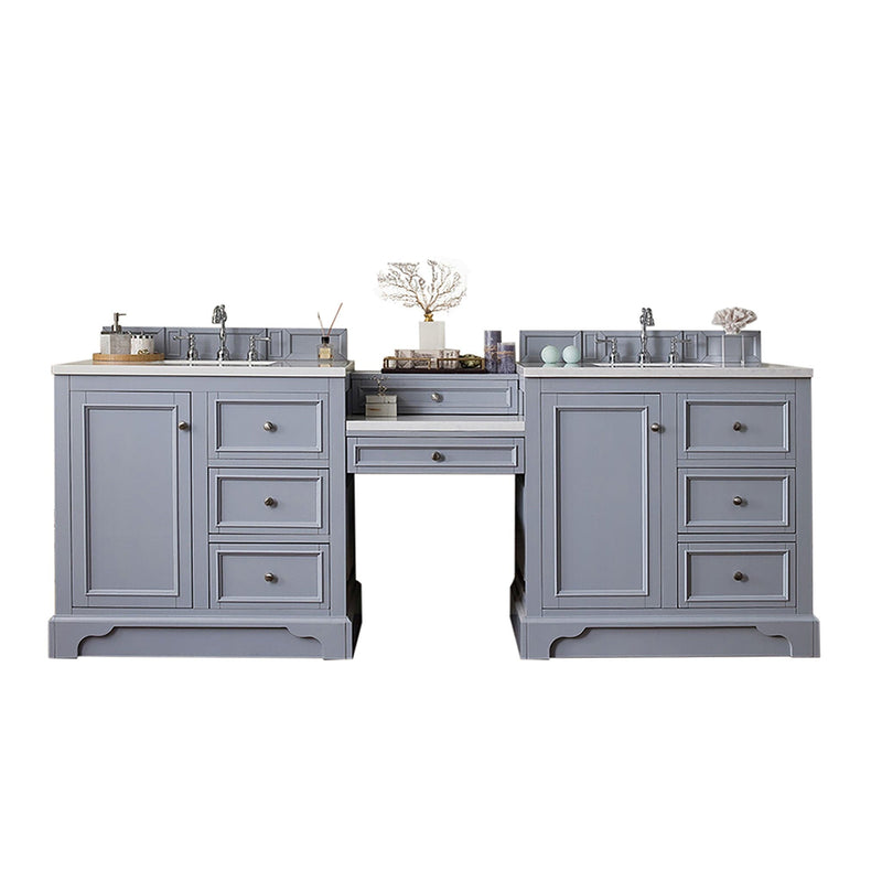 94" De Soto Double Bathroom Vanity with Makeup Counter, Silver Gray - vanitiesdepot.com