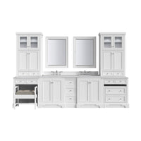 132" De Soto Bright White Double Sink Bathroom Vanity Suite with 3 cm Eternal Jasmine Pearl Quartz Top
